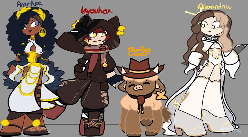 Fanart-Left to Right-Anarkee,Kyoukeu,MooMooClover and Alexandria